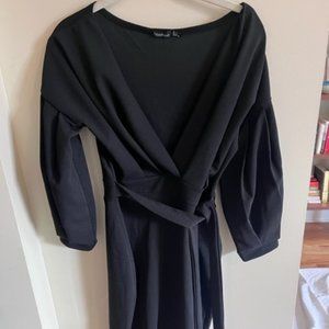 Black off the shoulder wrap midi dress